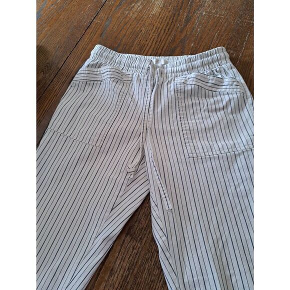 Small Petite Loft Outlet White Blue Strip Elastic Drawstring Waist Joggers Pants - Picture 2 of 4
